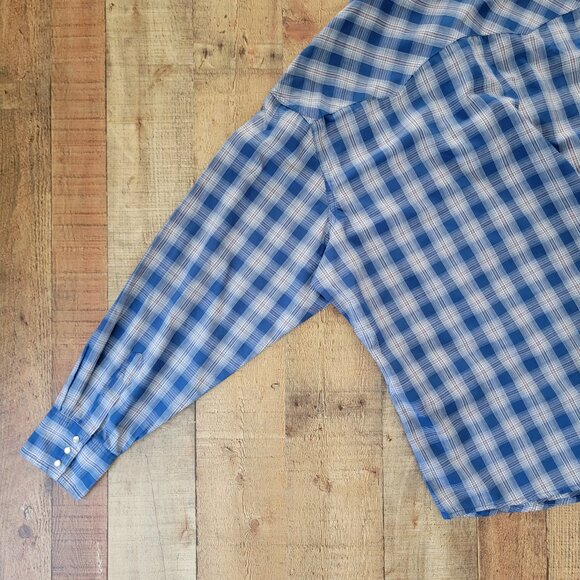 Wrangler Wrancher Men's Blue Plaid Pearl Snap Button-Up Shirt XXL - Picture 12 of 16